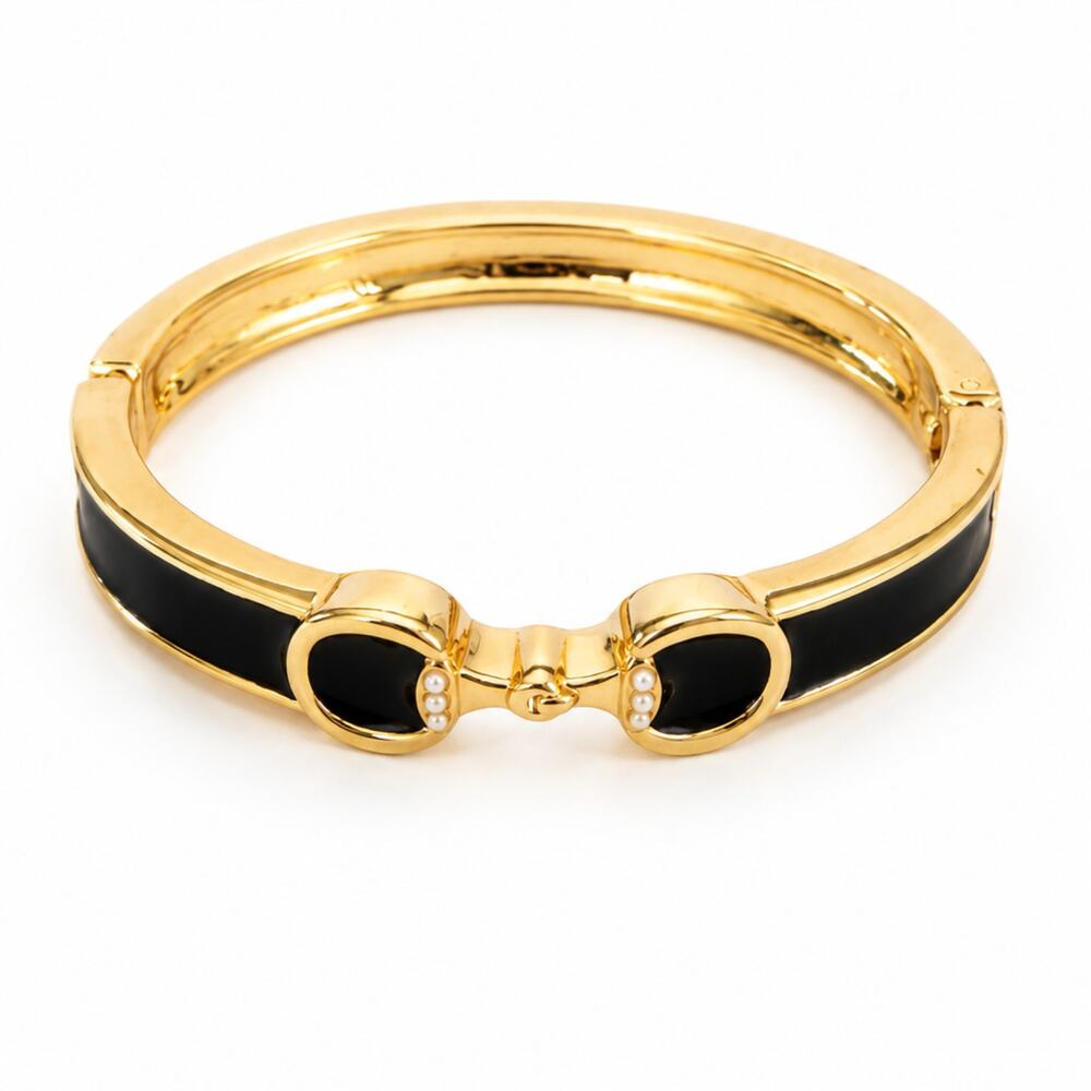 Derby Horse Bit Enamel Hinge Cuff Bracelet Black